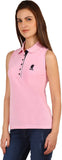 run of luck Solid Women's Polo Neck Pink T-Shirt