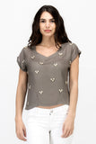 Satovira Party Short Sleeve Applique Women's Top