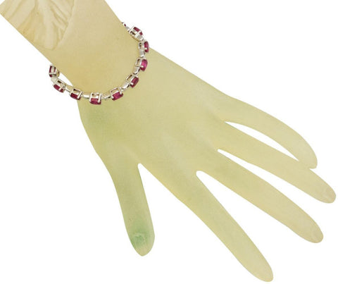 YugshaJewels Sterling Silver Ruby Rhodium Bracelet