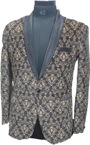 blue stag Self Design Tuxedo Style Wedding, Casual, Casual Men's Blazer