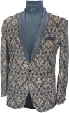 blue stag Self Design Tuxedo Style Wedding, Casual, Casual Men's Blazer